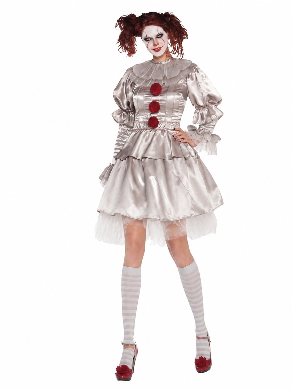Silver Halloween Clown Costume Dress with Red Accents - size medium